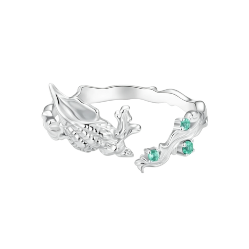 Conch Open Ring Inlaid Green CZ Ocean Series Adjustable Rings